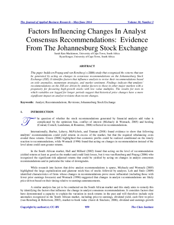 (PDF) Factors Influencing Changes In Analyst Consensus Recommendations ...