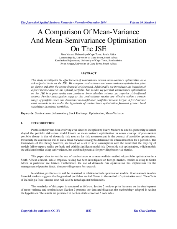 (PDF) A Comparison Of Mean-Variance And Mean-Semivariance Optimisation ...