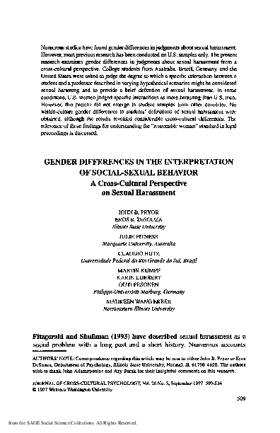 (PDF) Gender Differences in the Interpretation of Social-Sexual Behavior