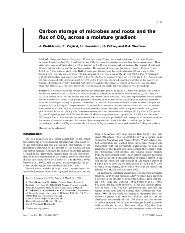 (PDF) Carbon storage of microbes and roots and the flux of CO 2 across ...