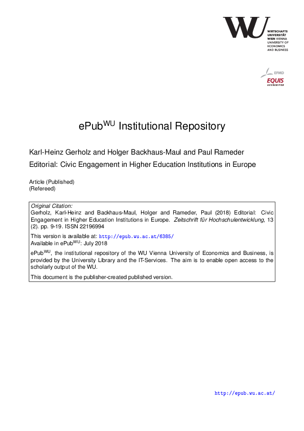 (PDF) Editorial: Civic Engagement in Higher Education Institutions in ...