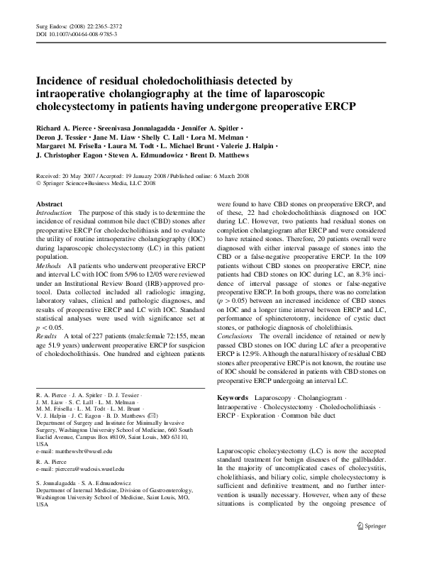 (PDF) Incidence of residual choledocholithiasis detected by ...