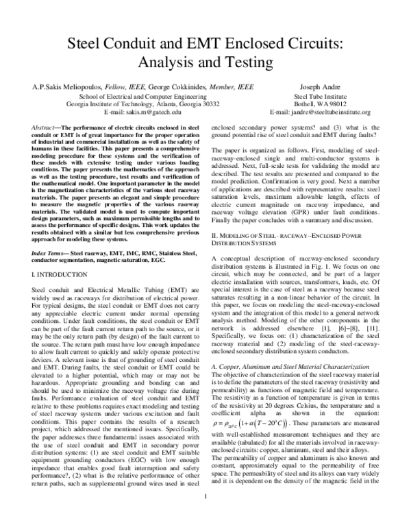 (PDF) Steel Conduit and EMT Enclosed Circuits: Analysis and Testing