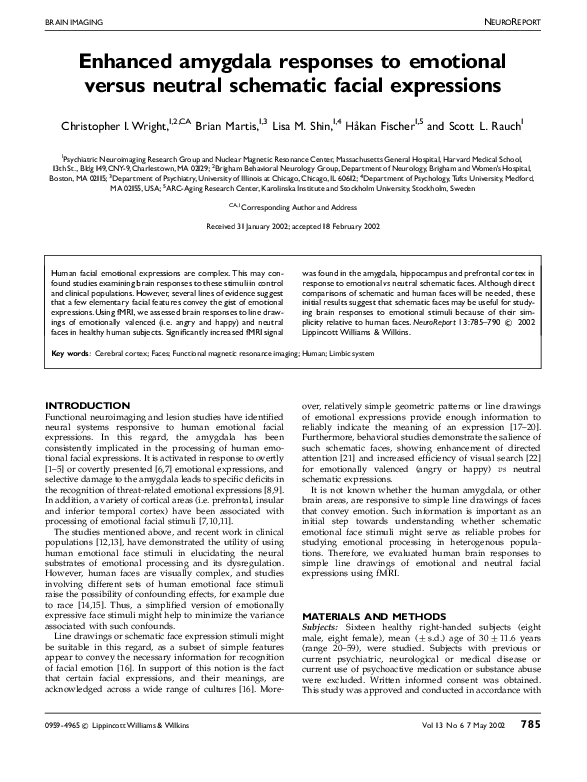 (PDF) Enhanced amygdala responses to emotional versus neutral schematic ...
