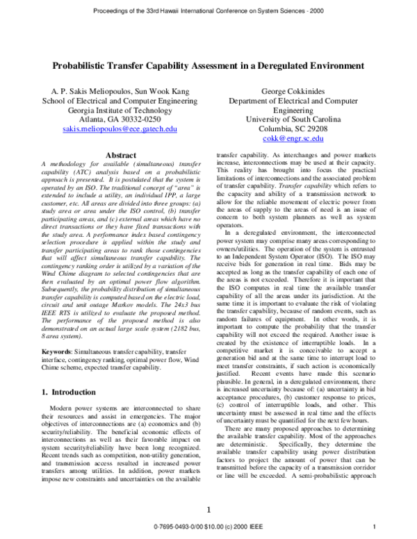 (PDF) Probabilistic transfer capability assessment in a deregulated ...