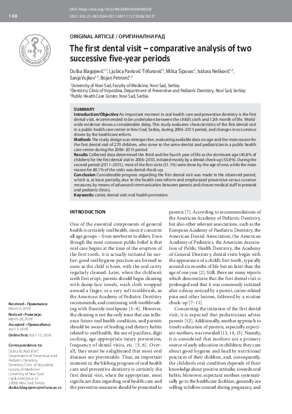 (PDF) The first dental visit - comparative analysis of two successive ...