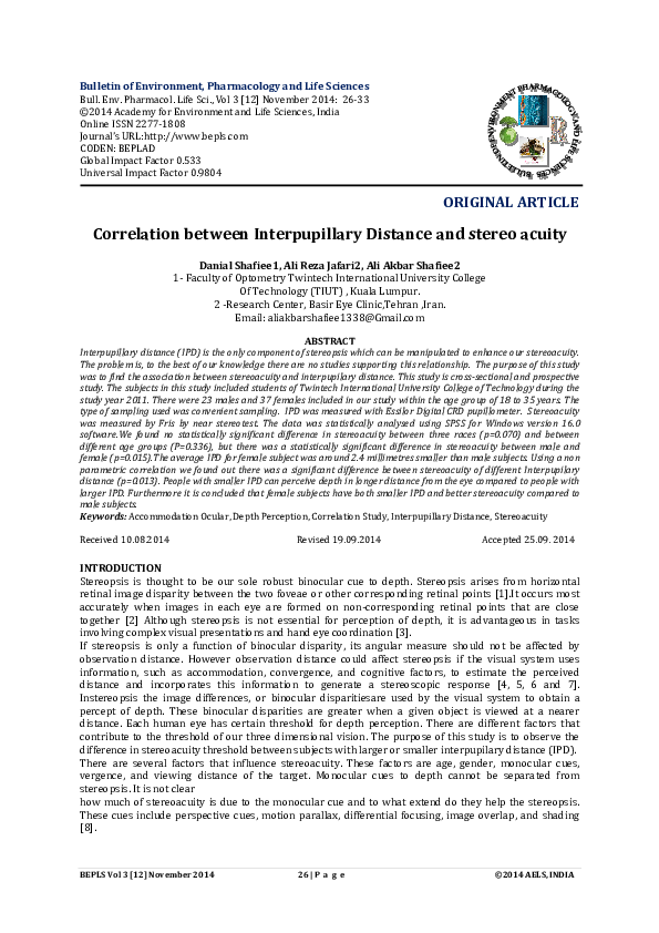 (PDF) Correlation between Interpupillary Distance and stereo acuity