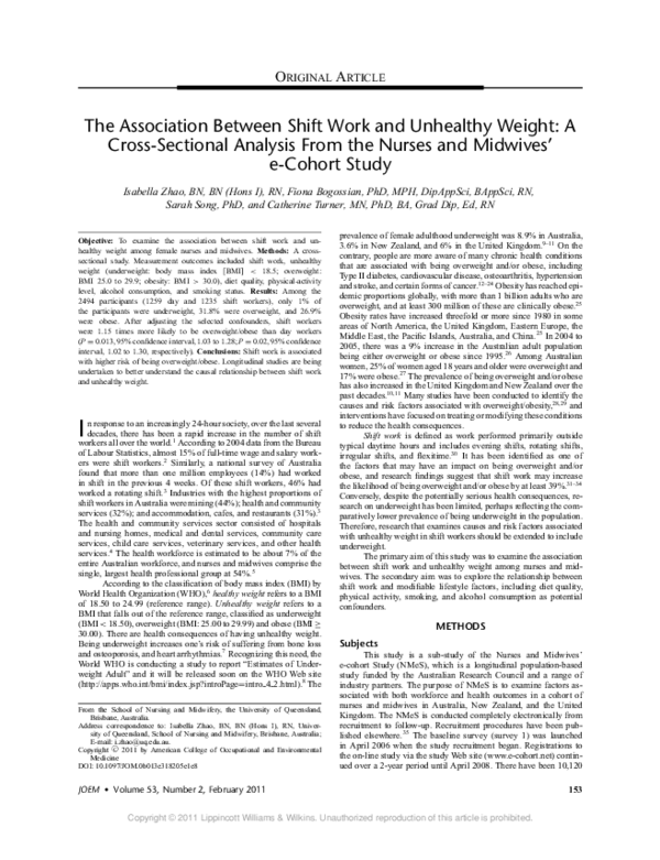 (PDF) The Association Between Shift Work and Unhealthy Weight