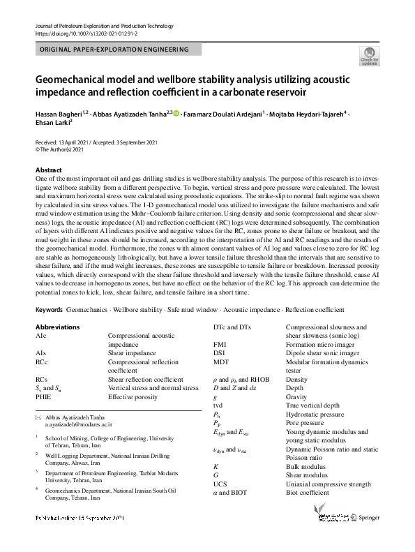 (PDF) Geomechanical model and wellbore stability analysis utilizing ...
