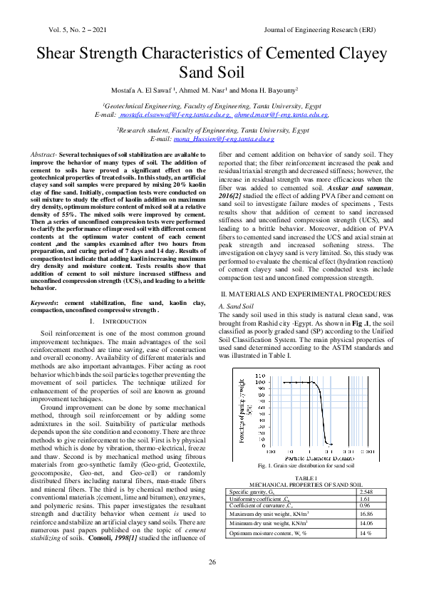 (PDF) Shear Strength Characteristics of Cemented Clayey Sand Soil