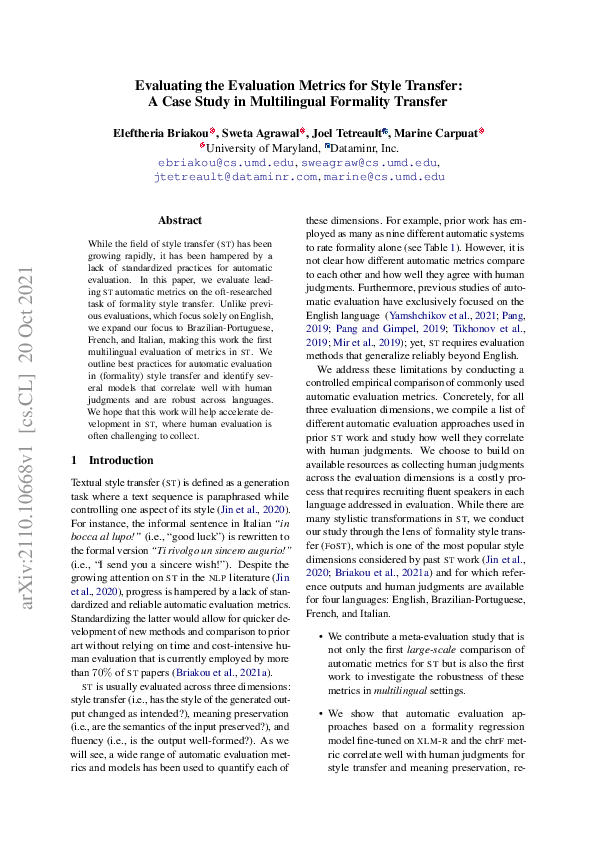 (PDF) Evaluating the Evaluation Metrics for Style Transfer: A Case ...