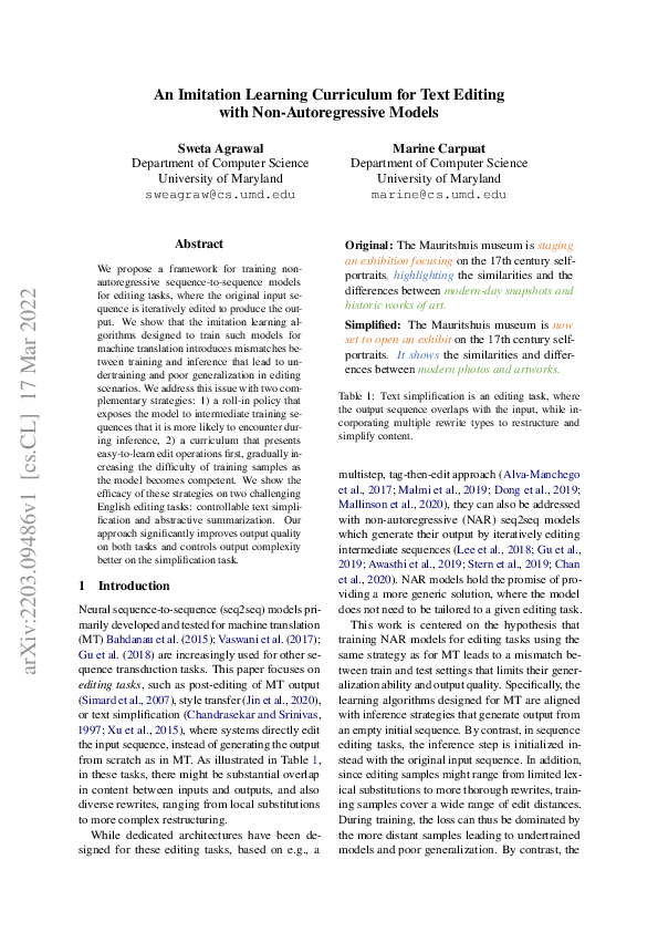 (PDF) An Imitation Learning Curriculum for Text Editing with Non ...
