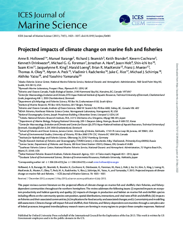 (PDF) Projected impacts of climate change on marine fish and fisheries