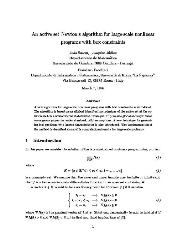 (PDF) An Active Set Newton Algorithm for Large-Scale Nonlinear Programs ...
