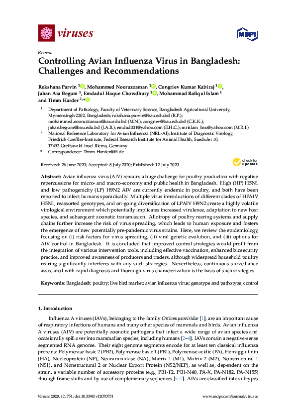 (PDF) Controlling Avian Influenza Virus in Bangladesh: Challenges and ...