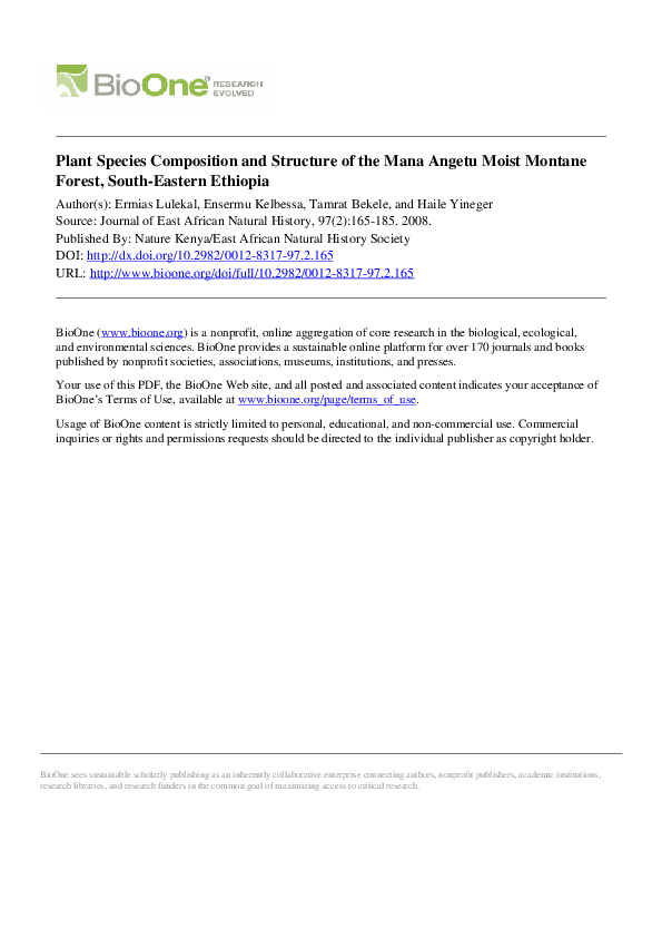 (PDF) Plant Species Composition and Structure of the Mana Angetu Moist ...