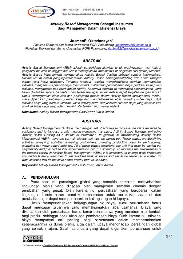 (PDF) Activity Based Management Sebagai Instrumen Bagi Manajemen Dalam ...