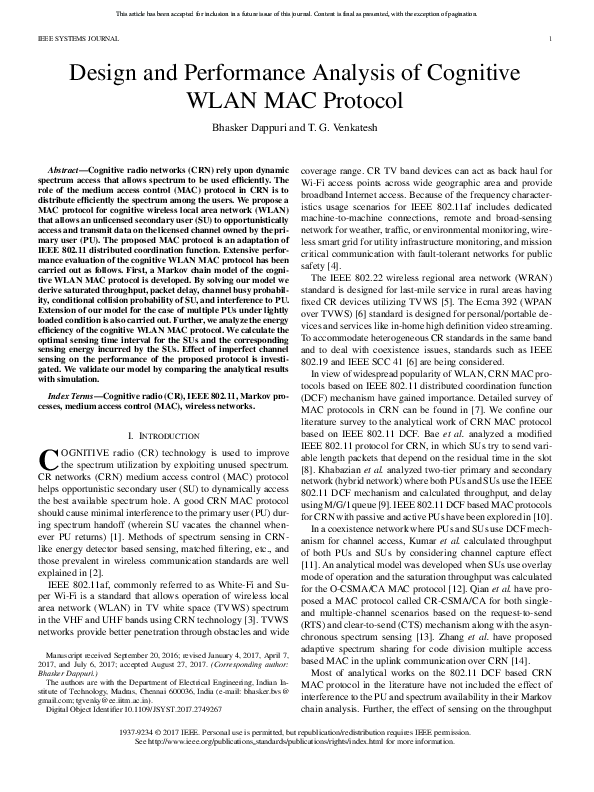 (PDF) Design and Performance Analysis of Cognitive WLAN MAC Protocol