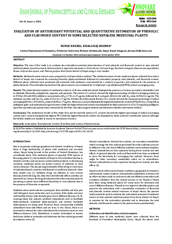 (PDF) Evaluation of Antioxidant Potential and Quantitative Estimation