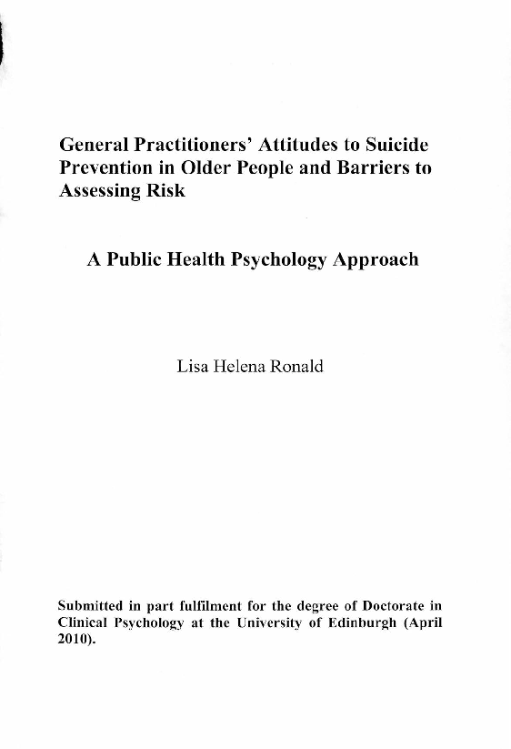 (PDF) General practitioners' attitudes to suicide prevention in older ...
