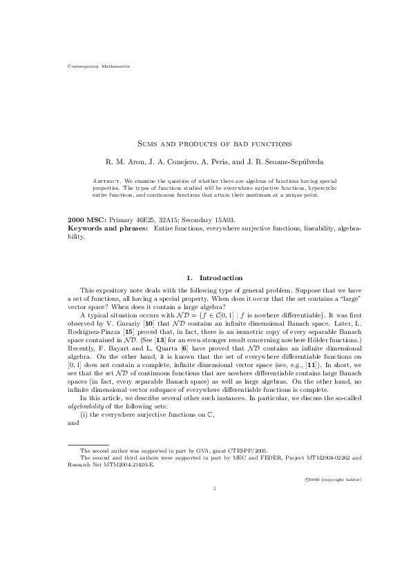 (PDF) Sums and products of bad functions