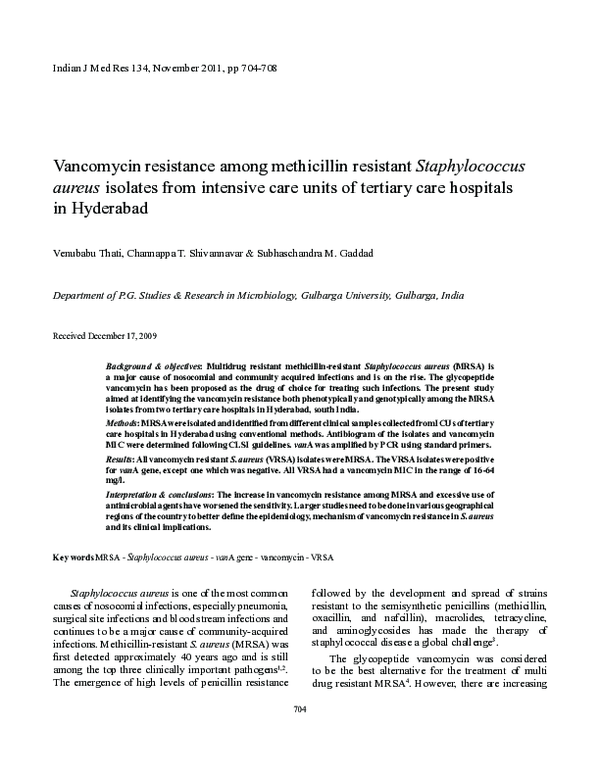 (PDF) Vancomycin resistance among methicillin resistant Staphylococcus ...