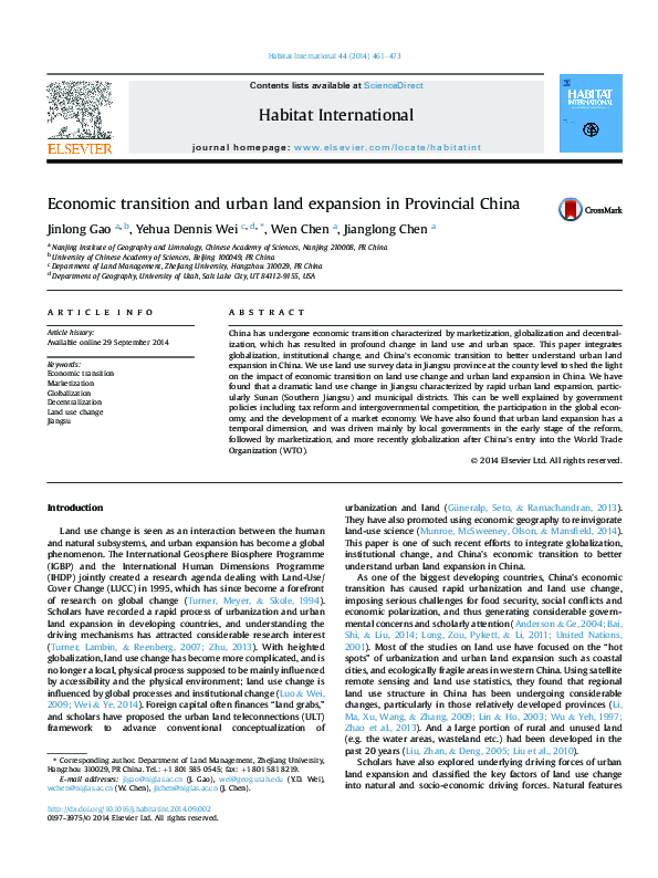 (PDF) Economic transition and urban land expansion in Provincial China