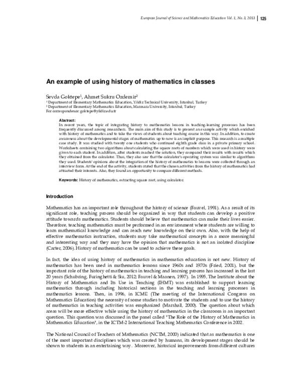 (PDF) An example of using history of mathematics in classes