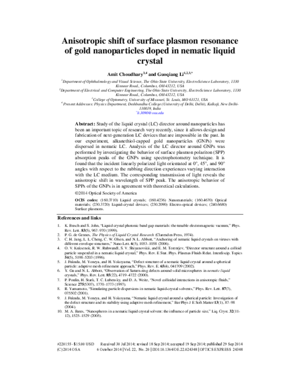 (PDF) Anisotropic shift of surface plasmon resonance of gold ...