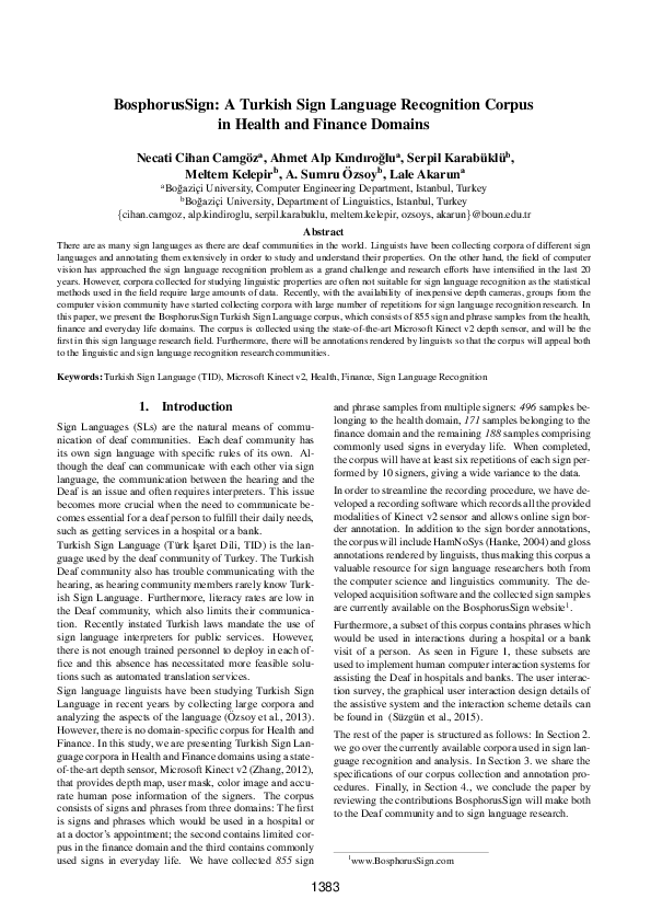 (PDF) BosphorusSign: A Turkish Sign Language Recognition Corpus in ...