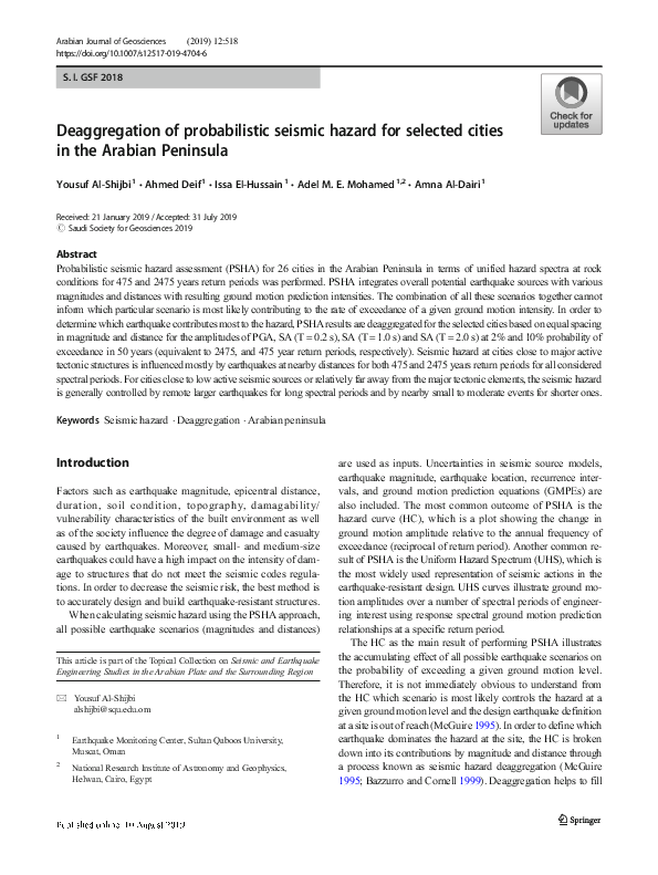 (PDF) Deaggregation of probabilistic seismic hazard for selected cities ...