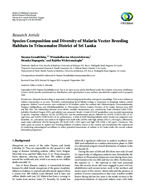 (PDF) Species Composition and Diversity of Malaria Vector Breeding ...