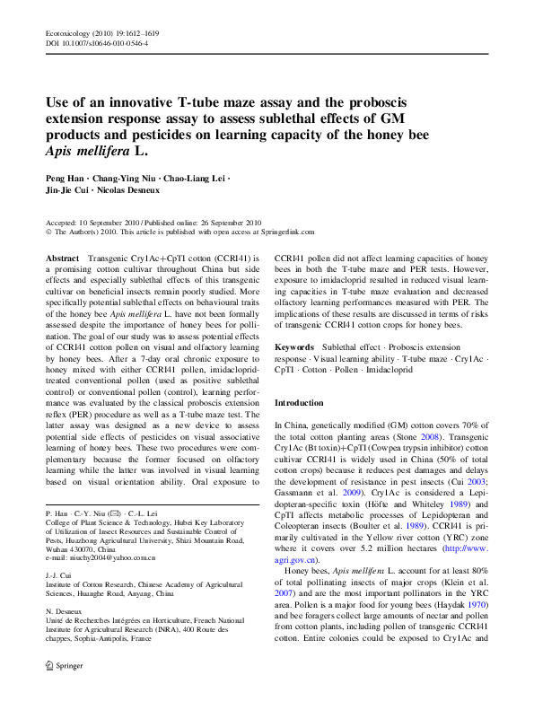 (PDF) Use of an innovative T-tube maze assay and the proboscis ...