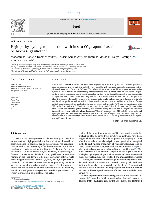 (PDF) High-purity hydrogen production with in situ CO 2 capture based ...