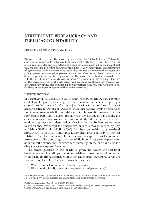 (PDF) StreetLevel Bureaucracy and Public Accountability