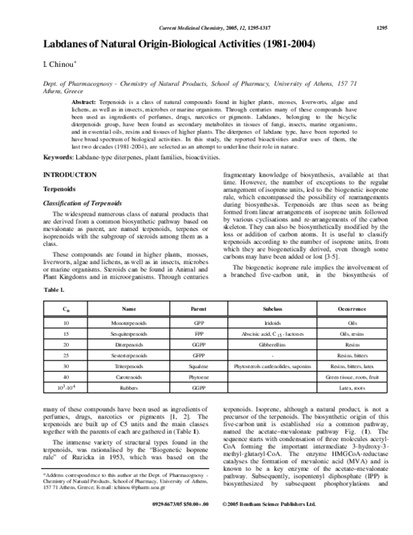 (PDF) Labdanes of Natural Origin-Biological Activities (1981-2004)