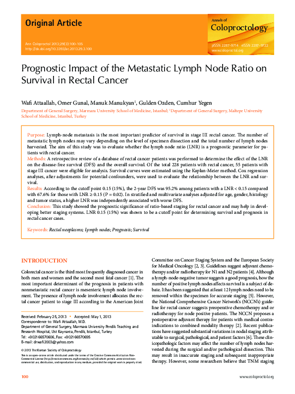 (PDF) Prognostic Impact of the Metastatic Lymph Node Ratio on Survival ...