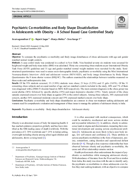 (PDF) Psychiatric Co-morbidities and Body Shape Dissatisfaction in ...