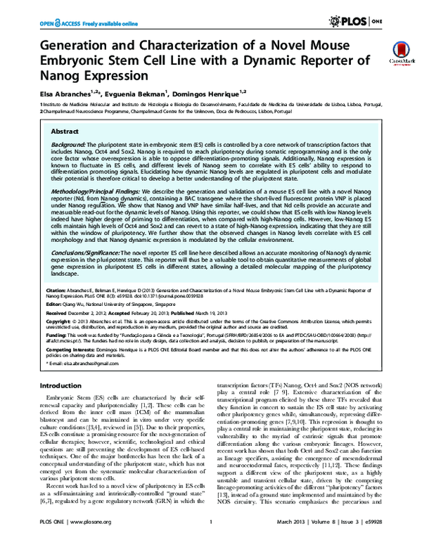 (PDF) Generation and Characterization of a Novel Mouse Embryonic Stem ...