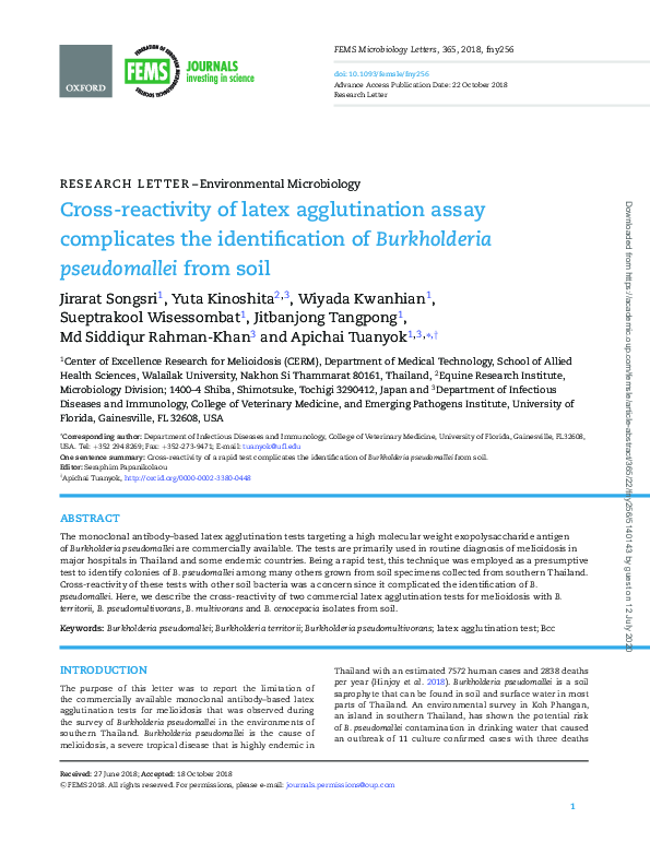 (PDF) Research Letter: Cross reactivity of latex agglutination assay ...