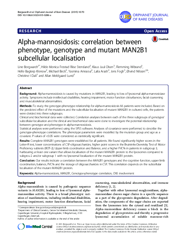 (PDF) Alpha-mannosidosis: correlation between phenotype, genotype and ...