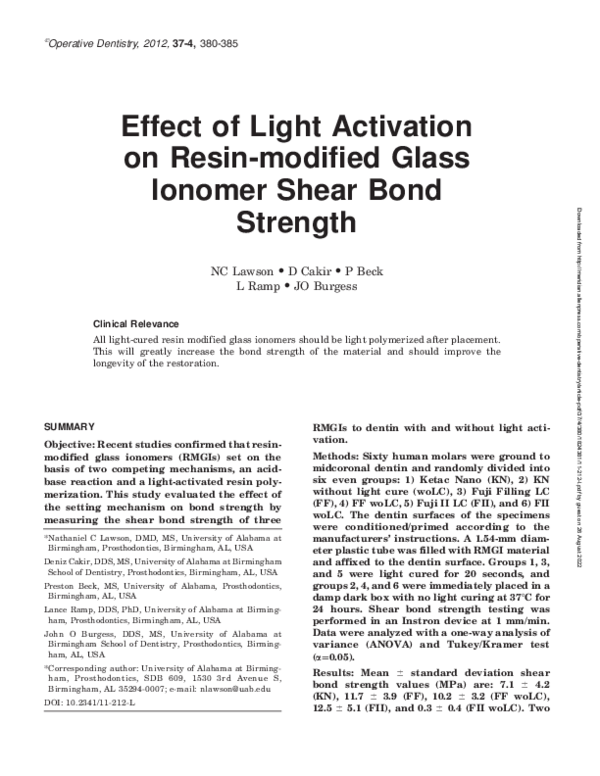 (PDF) Effect of Light Activation on Resinmodified Glass Ionomer Shear