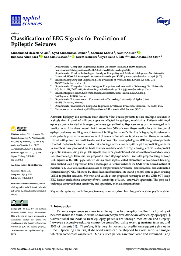 (PDF) Classification of EEG Signals for Prediction of Epileptic Seizures