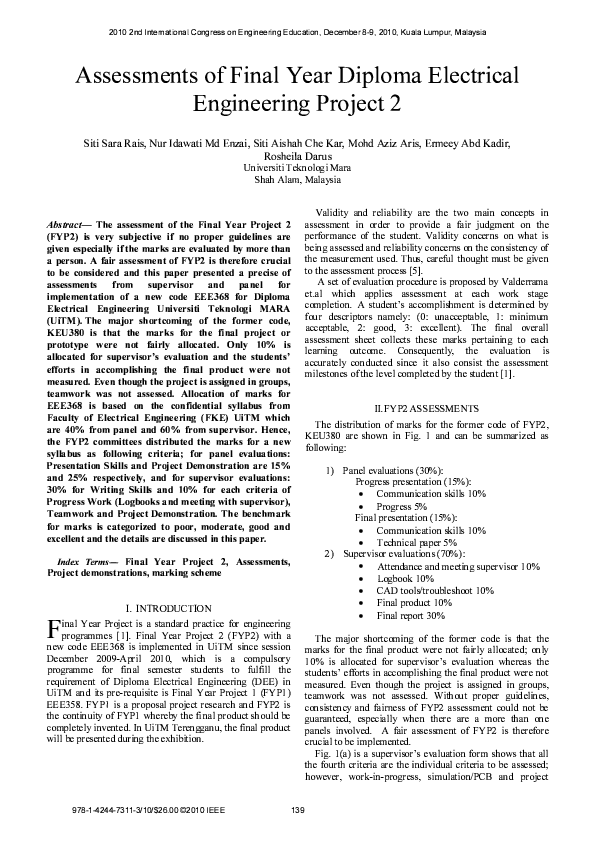 (PDF) Assessments of final year diploma electrical engineering project 2