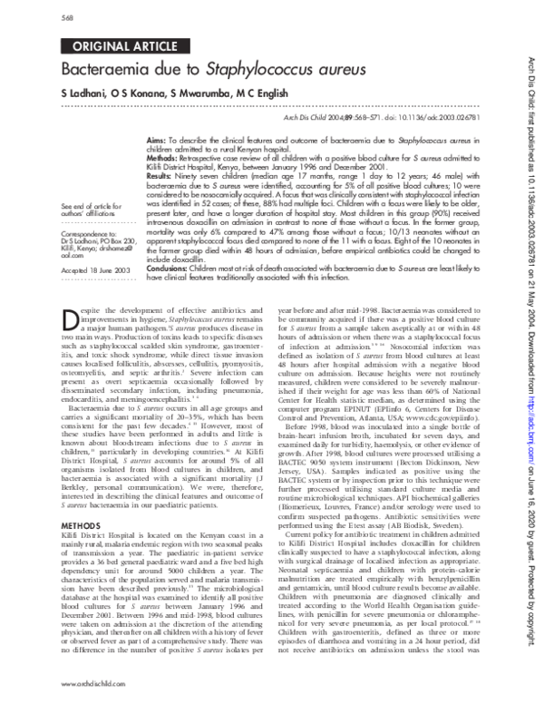 (PDF) Bacteraemia due to Staphylococcus aureus
