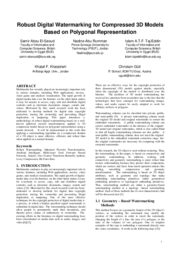 (PDF) Robust Digital Watermarking for Compressed 3D Models based on ...