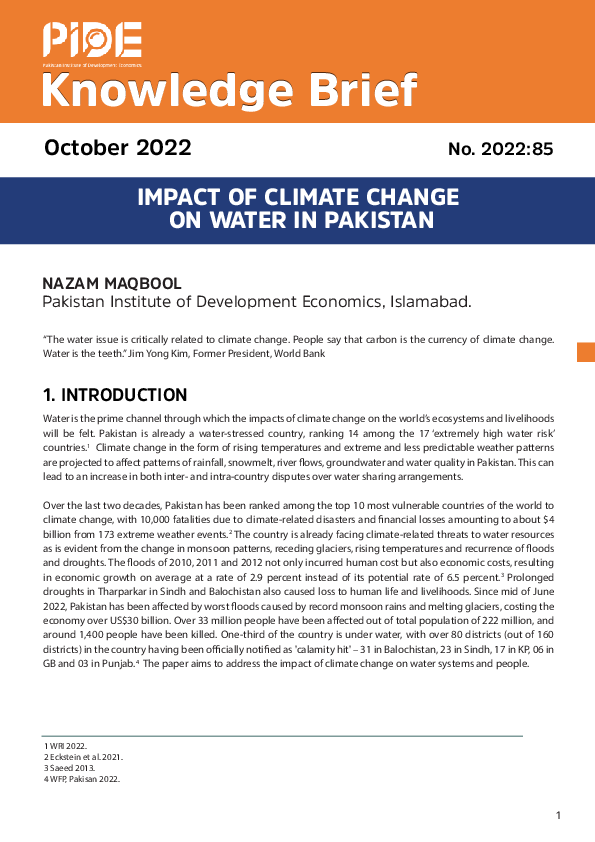 (PDF) IMPACT OF CLIMATE CHANGE ON WATER IN PAKISTAN