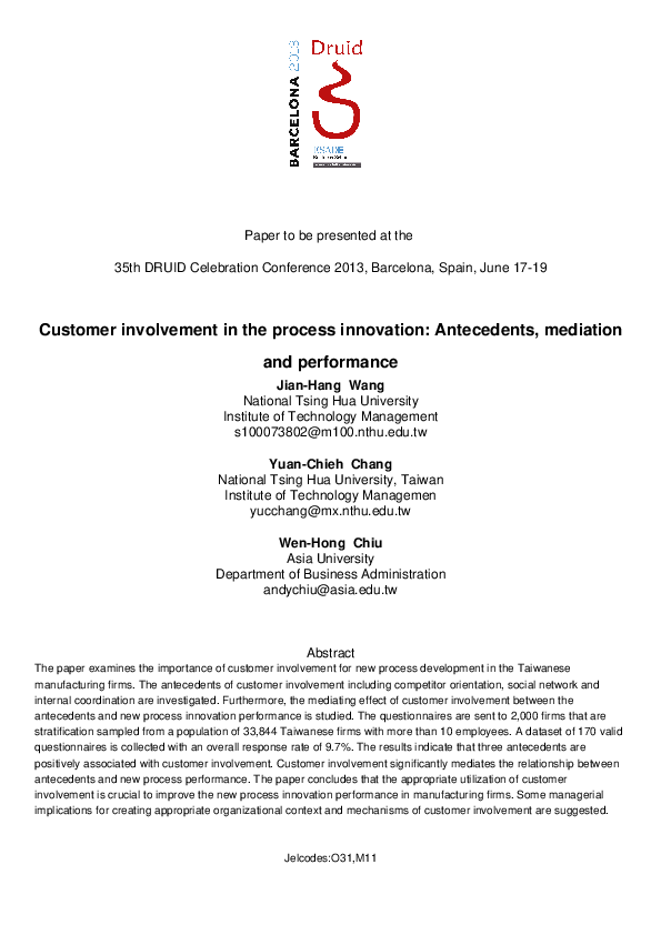 (PDF) Customer involvement in the new process innovation: antecedents ...