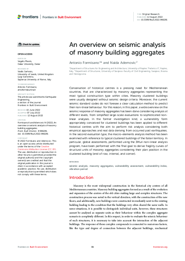 (PDF) An overview on seismic analysis of masonry building aggregates