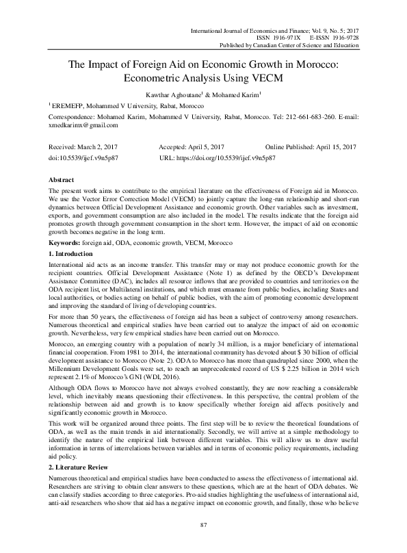 (PDF) The Impact of Foreign Aid on Economic Growth in Morocco ...